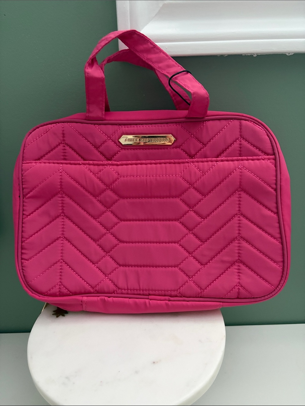 NWT Aimee Kestenberg Quilted Hot Pink Cosmetic Travel Case with Top Handles